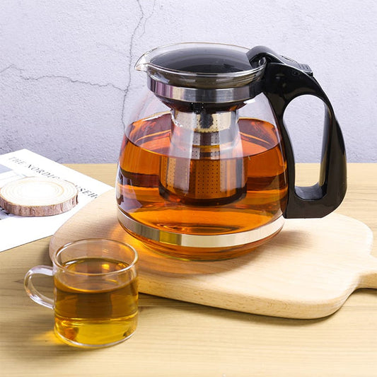 High temperature resistant borosilicate glass infusion tea pot with Stainless steel strainer