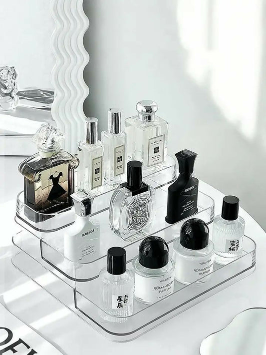Acrylic Display Shelf Vanity Perfume Holder Organizer 3 Tiers Clear Display Risers Stand Plastic Figures Cupcake Storage Rack