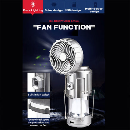 Large Solar Lantern Powered LED Light & Fan - 6 in 1 Portable Collapsible Rechargeable Camping Lamp With Fan