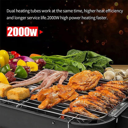 Electric Barbecue Grill 2000W Table Grill, 5 Adjustable Temperature with Overheat Protection - Space Saving, Detachable Heating Element