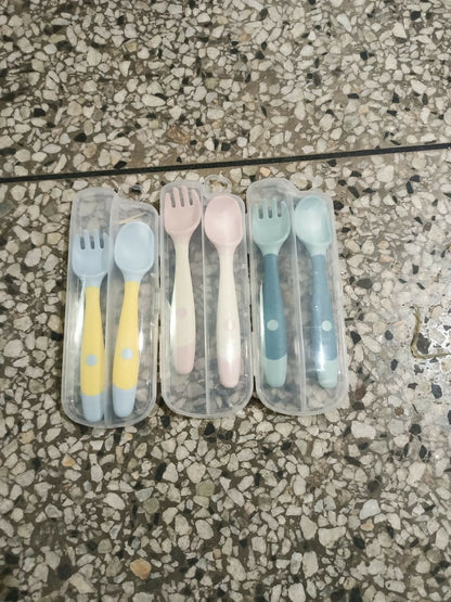 2-Piece Baby Bendable Silicone Spoon and Fork Set