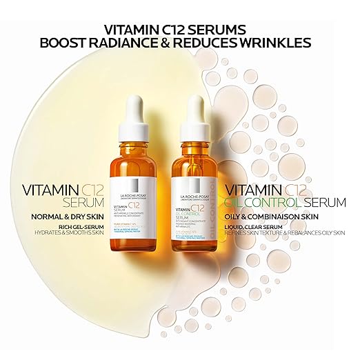 La Roche-Posay Pure 12% Vitamin C Serum For Face With Hyaluronic Acid & Salicylic Acid, Hydrating Face Serum, Boost Radiance & Reduce Wrinkles, 2 Formulas for Normal or Oily Skin Control