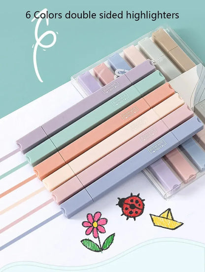 Pastel Highlighters Double-Sided – 6pc Set