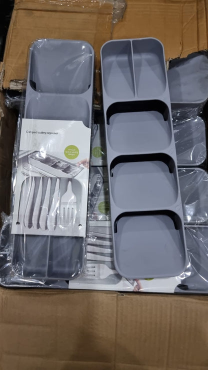5-Slot Compact Cutlery Organizer – Space-Saving Drawer Tray for Knives, Forks & Spoons (Grey)