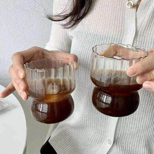 Glass Cup Cute Stripes Fat Cup Cream Cup Milk Coffee Breakfast Juice Mug High Temperature Resistant Glass Water Cup 300ml