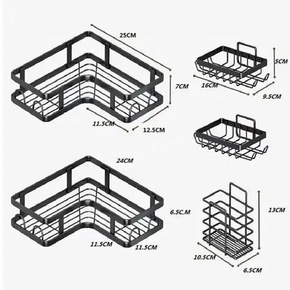 Heavy-Duty Carbon Steel Corner Shower Caddy Set (5-Pack) – Rust-Resistant, Adhesive, Space-Saving Bathroom Organizer