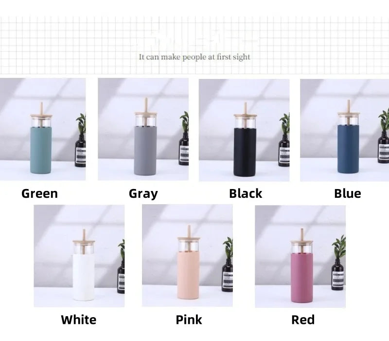 590ml Glass Tumbler with Bamboo Lid & Straw