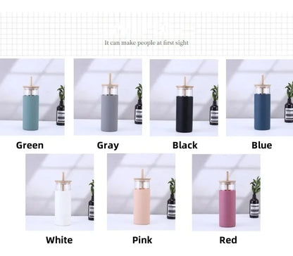 590ml Glass Tumbler with Bamboo Lid & Straw