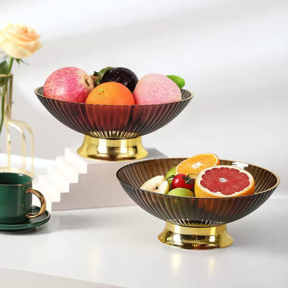 Brown & Gold Fruit Bowl with Drain Base