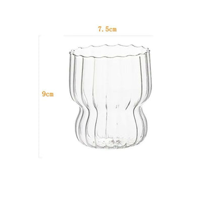 Glass Cup Cute Stripes Fat Cup Cream Cup Milk Coffee Breakfast Juice Mug High Temperature Resistant Glass Water Cup 300ml
