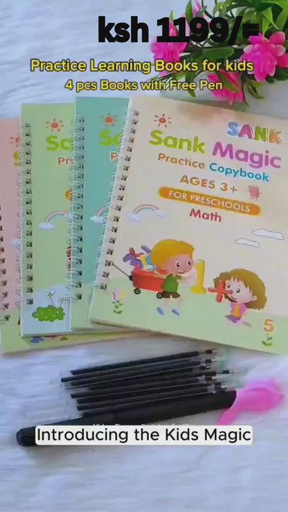 Sank Magic Practice Copy book set For Kids set of (4 book +1 pen +10 Refill) Copy book set for better hand writing