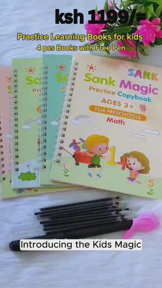 Sank Magic Practice Copy book set For Kids set of (4 book +1 pen +10 Refill) Copy book set for better hand writing