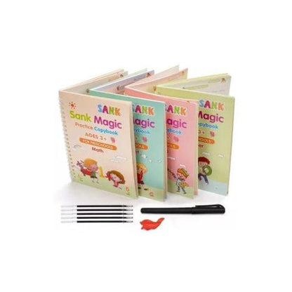 Sank Magic Practice Copy book set For Kids set of (4 book +1 pen +10 Refill) Copy book set for better hand writing